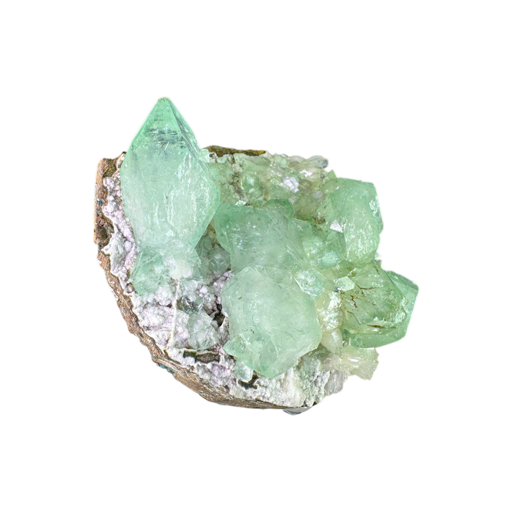 Green Apophyllite with Stilbite on Micro Heulandite