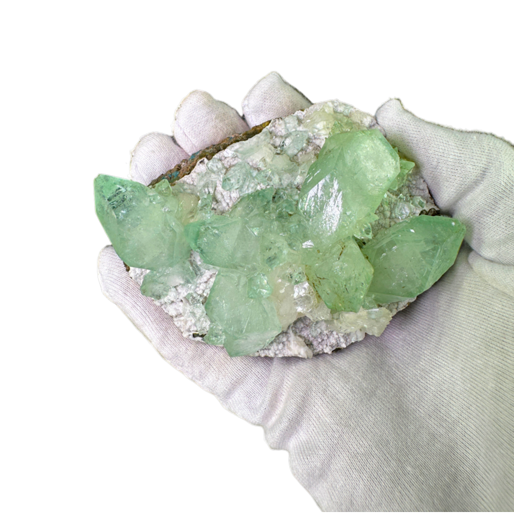 Green Apophyllite with Stilbite on Micro Heulandite