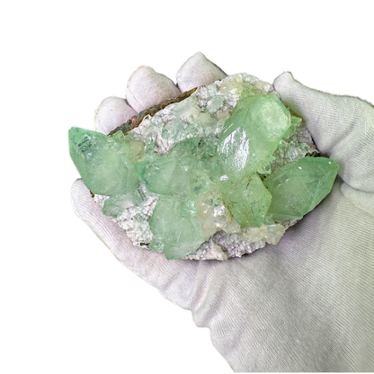 Green Apophyllite with Stilbite on Micro Heulandite