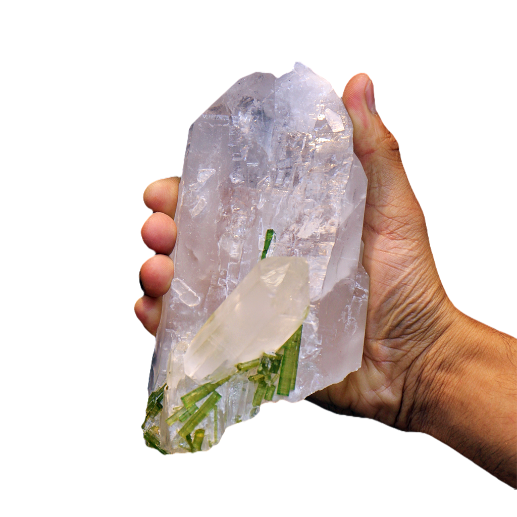 Green Tourmaline On Quartz